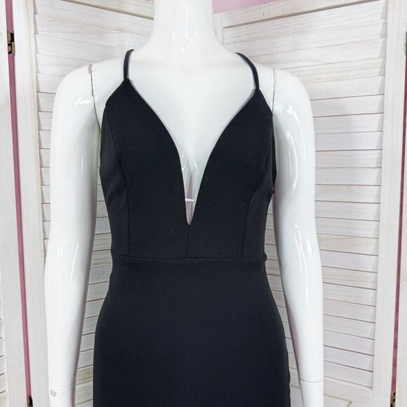 Lulus Amelia Plunge Neck Racerback Sleeveless Maxi Dress Evening Gown Black XS - Picture 5 of 14